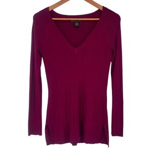 Linda Matthews Ribbed V-Neck Sweater Womens Small Burgundy Dark Academia Classic